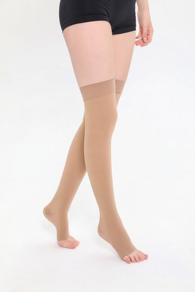 LYON Long compression stockings for varicose veins 22-32 mmHg.(Cl 2), open toes VG006