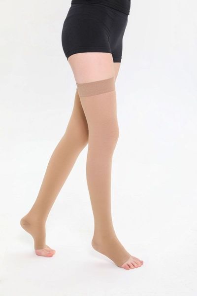 LYON Long compression stockings for varicose veins 22-32 mmHg.(Cl 2), open toes VG006