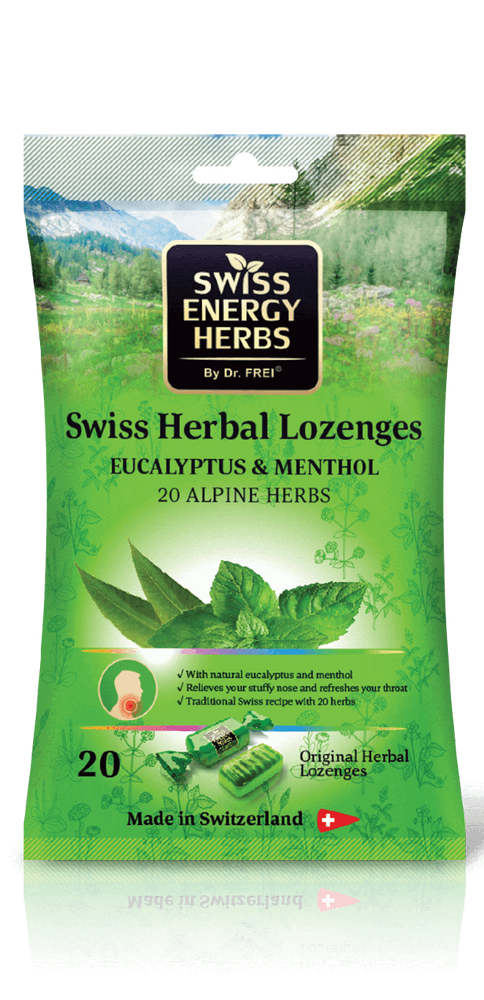 Swiss Energy, Mint Throat Drops, Eucalyptus + 20 Alpine Herbs